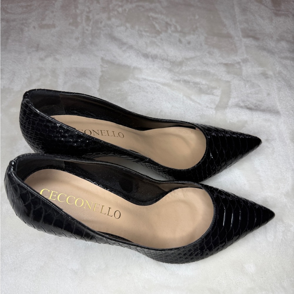Black Croc-Embossed Patent Pumps (real leather) – Pointed Toe Stiletto (US 9)